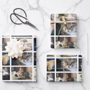 Create Your Own 5 Photo Collage White Border Wrapping Paper Sheet