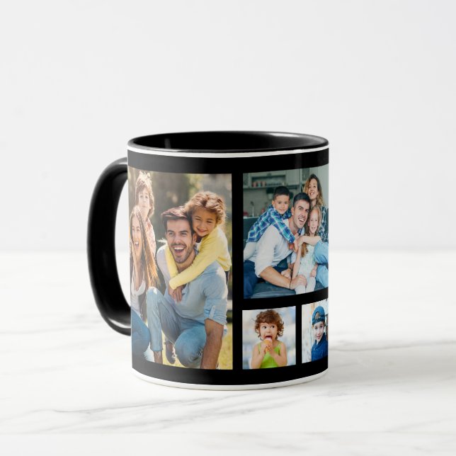 Create Your Own 5 Photo Picture Collage Black Mug (Front Left)