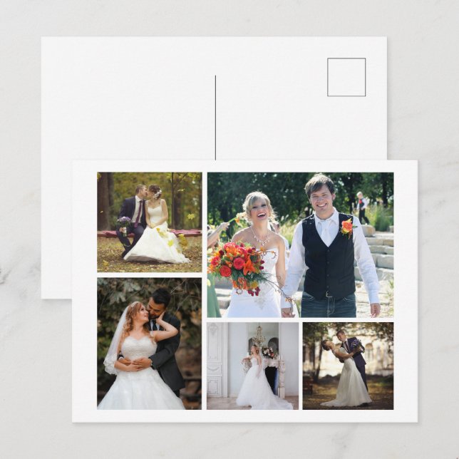 Create Your Own 5 Photo Wedding Collage Holiday Postcard (Front/Back)