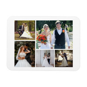 Create Your Own 5 Photo Wedding Collage Magnet