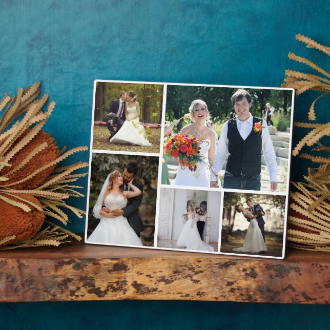 Create Your Own 5 Photo Wedding Collage Plaque (Side)