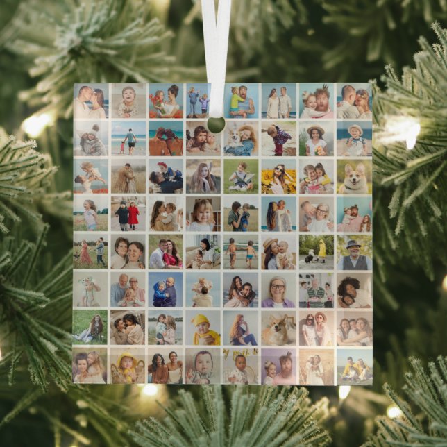 Create Your Own 64 Photo Collage Glass Ornament (Insitu)