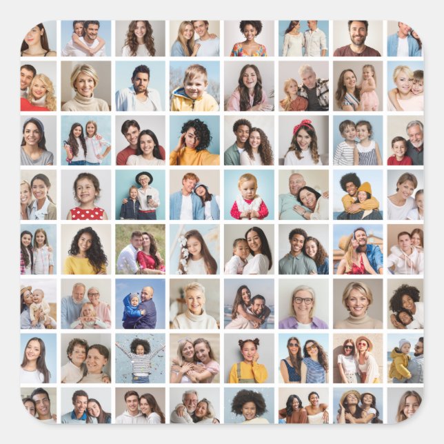 Create Your Own 64 Photo Collage Square Sticker (Front)