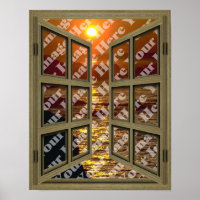 Create Your Own 6 Pane Brown Open Window Poster