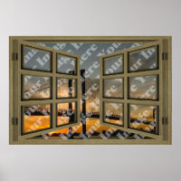 Create Your Own 6 Pane Brown Wooden Open Window