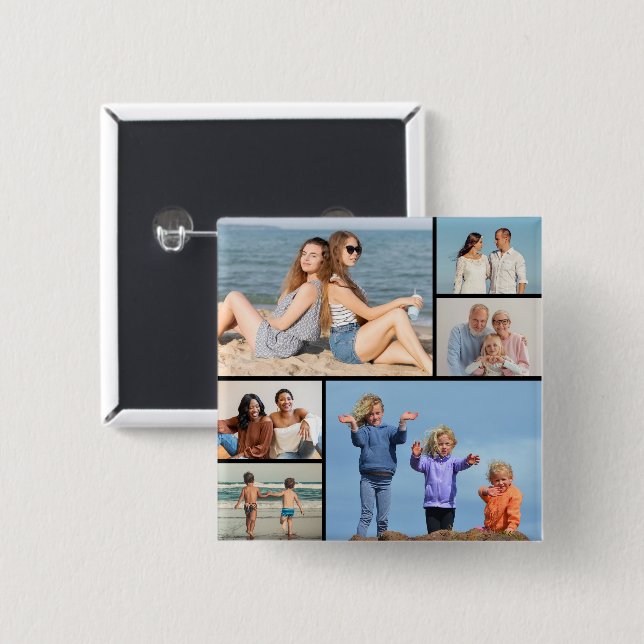 Create Your Own 6 Photo Collage 2 Inch Square Button (Front & Back)