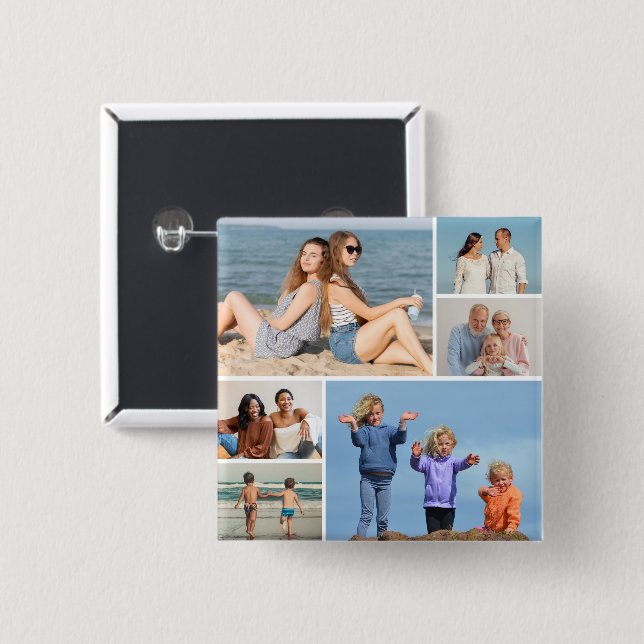 Create Your Own 6 Photo Collage 2 Inch Square Button (Front & Back)