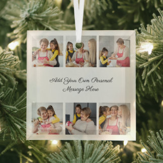 Create Your Own 6 Photo Collage Add Your Greeting Glass Ornament
