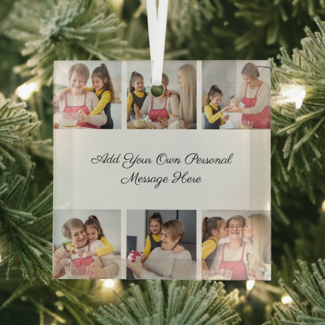 Create Your Own 6 Photo Collage Add Your Greeting Glass Ornament (Insitu)