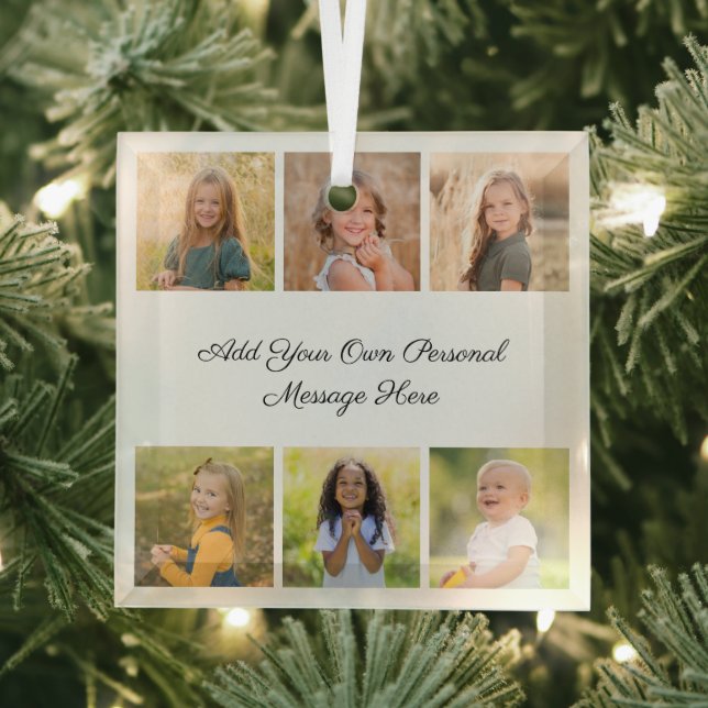 Create Your Own 6 Photo Collage Add Your Greeting Glass Ornament (Insitu)