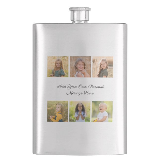 Create Your Own 6 Photo Collage Add Your Greeting Hip Flask (Front)
