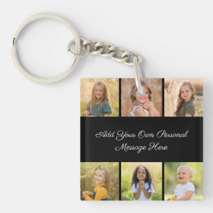 Create Your Own 6 Photo Collage Add Your Greeting Keychain