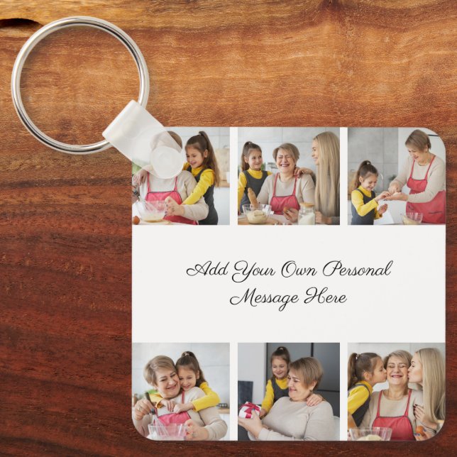 Create Your Own 6 Photo Collage Add Your Greeting Keychain (Front)