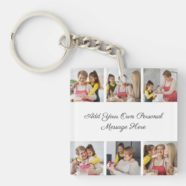 Create Your Own 6 Photo Collage Add Your Greeting Keychain (Front)