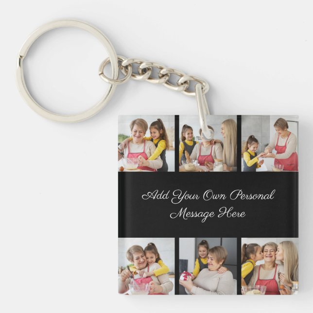 Create Your Own 6 Photo Collage Add Your Greeting Keychain (Front)