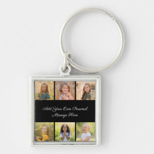 Create Your Own 6 Photo Collage Add Your Greeting Keychain