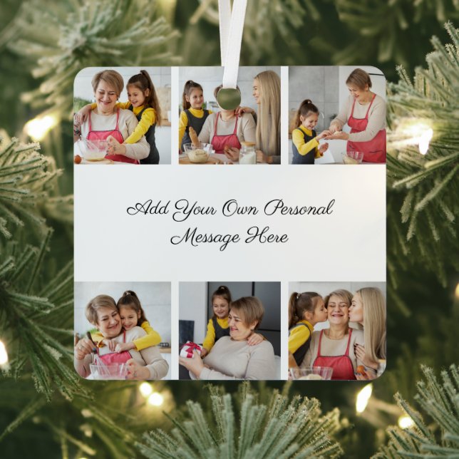 Create Your Own 6 Photo Collage Add Your Greeting Metal Ornament (Insitu)