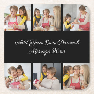 Create Your Own 6 Photo Collage Add Your Greeting Square Paper Coaster