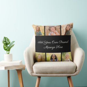 Create Your Own 6 Photo Collage Add Your Greeting Throw Pillow
