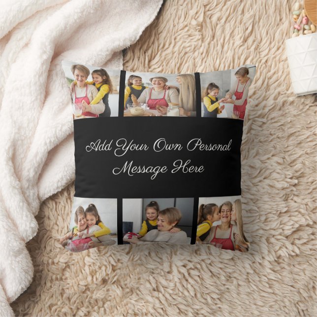 Create Your Own 6 Photo Collage Add Your Greeting Throw Pillow (Blanket)