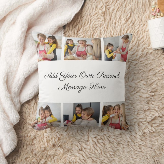 Create Your Own 6 Photo Collage Add Your Greeting Throw Pillow (Blanket)