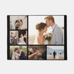 Create Your Own 6 Photo Collage Black Doormat