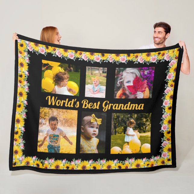 Create Your Own 6-Photo Collage Black   Fleece Blanket (In Situ)
