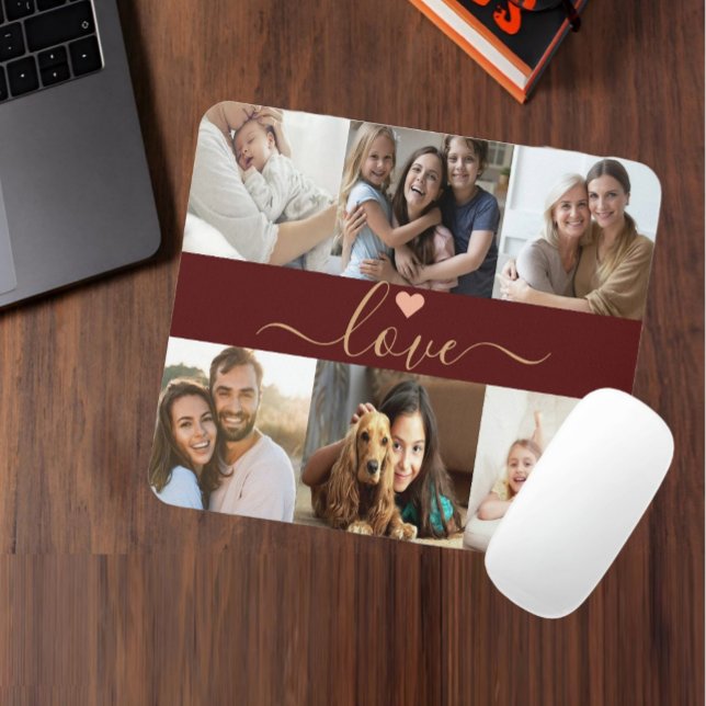 Create Your Own 6 Photo Collage Custom Red Gold Mouse Pad (Photo Collage Custom Red Gold Mouse Pad)