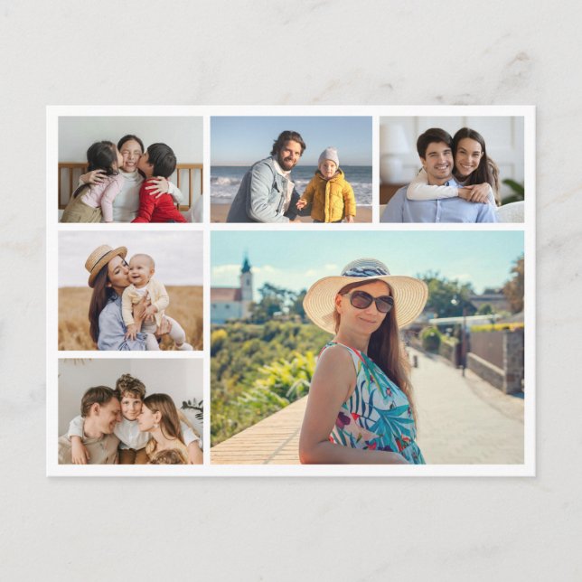 Create Your Own 6 Photo Collage Editable Colour Postcard (Front)