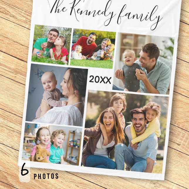 Create Your Own 6 Photo Collage Family Name Fleece Blanket (Creator Uploaded)