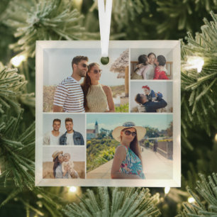 Create Your Own 6 Photo Collage Glass Ornament