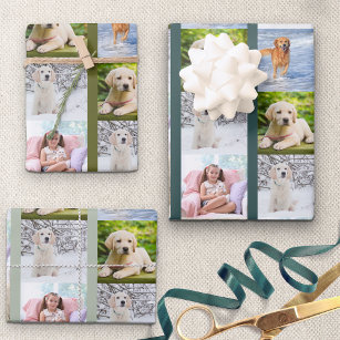 Create your Own 6 Photo Collage Green Set of 3 Wrapping Paper Sheet