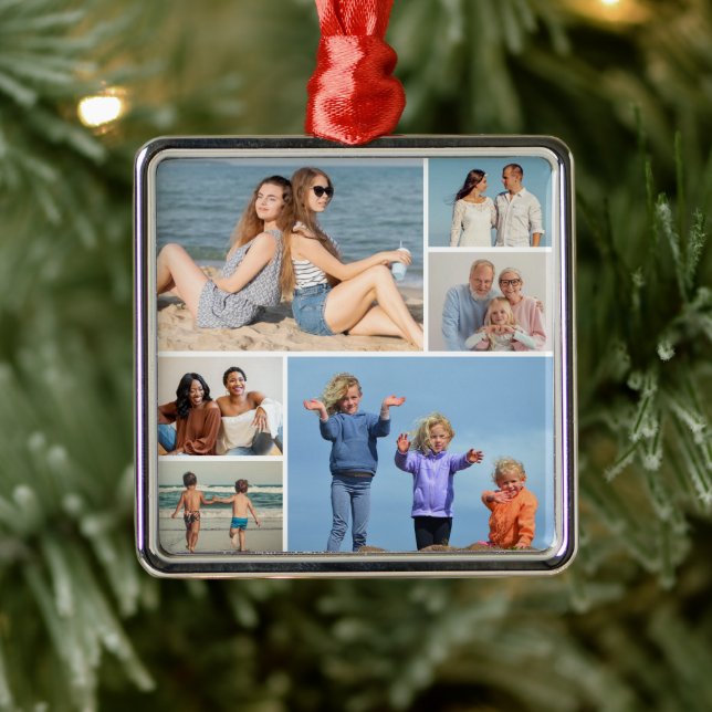 Create Your Own 6 Photo Collage Metal Ornament (Tree)
