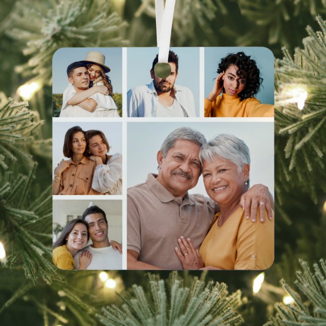 Create Your Own 6 Photo Collage  Metal Ornament (Insitu)
