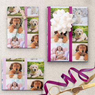 Create your Own 6 Photo Collage Pink Set of 3 Wrapping Paper Sheet