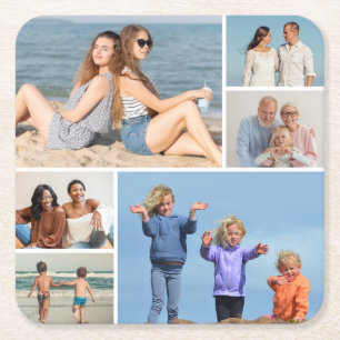 Create Your Own 6 Photo Collage Square Paper Coaster
