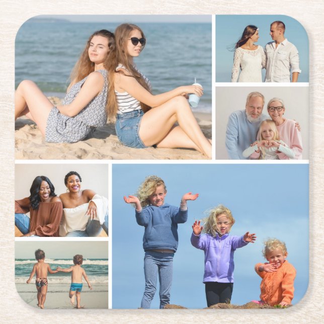 Create Your Own 6 Photo Collage Square Paper Coaster (Front)