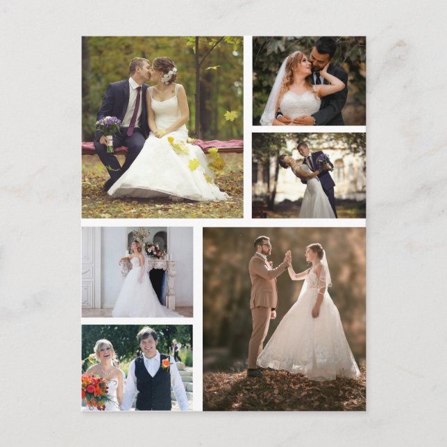 Create Your Own 6 Photo Wedding Collage Postcard (Front)