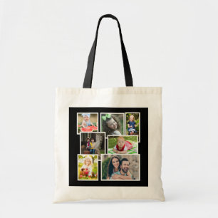 Create Your Own 7 Family Photo Collage Black Tote Bag