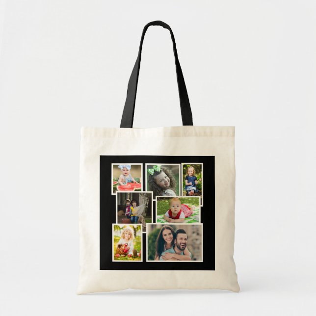Create Your Own 7 Family Photo Collage Black Tote Bag (Front)