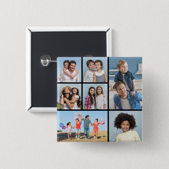  Create Your Own 7 Photo Collage  2 Inch Square Button (Front & Back)