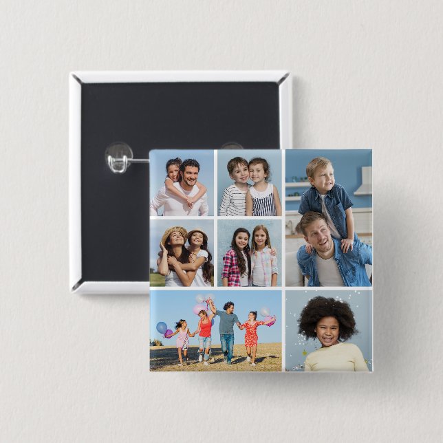  Create Your Own 7 Photo Collage  2 Inch Square Button (Front & Back)