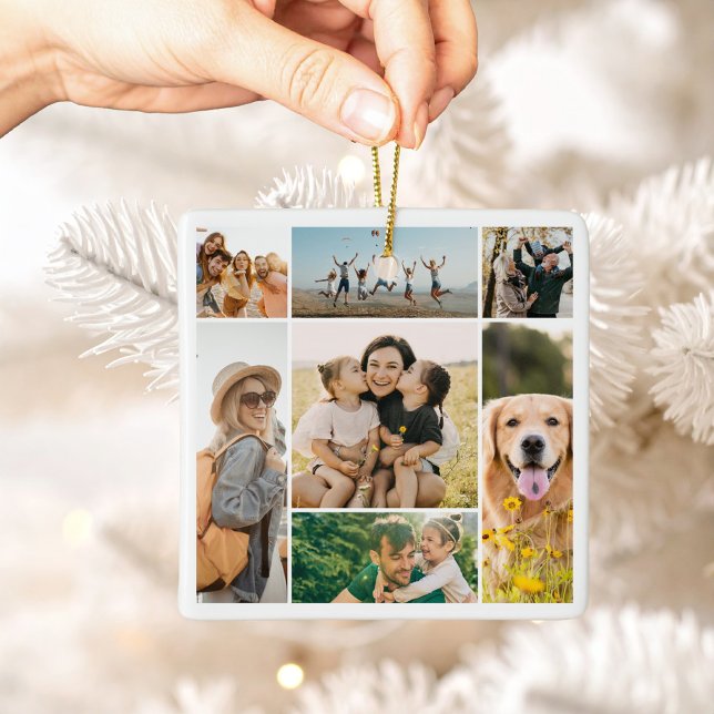 Create Your Own 7 Photo Collage Christmas Ceramic Ornament (Creator Uploaded)