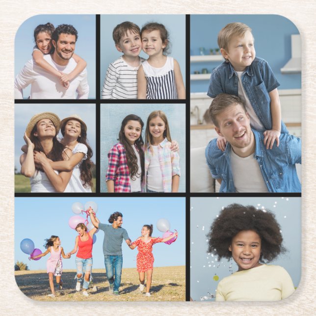  Create Your Own 7 Photo Collage  Square Paper Coaster (Front)