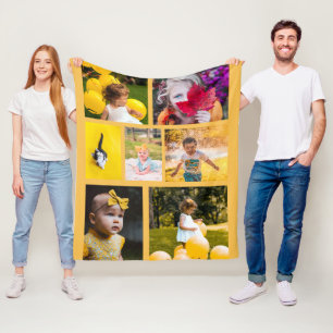 Create Your Own 7 Photo Collage Yellow  Fleece Blanket