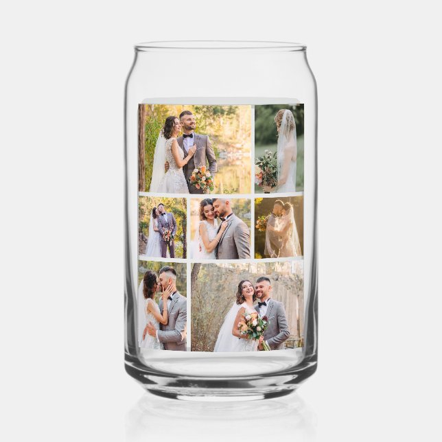 Create Your Own 7 Photo Wedding Collage Can Glass (Front)