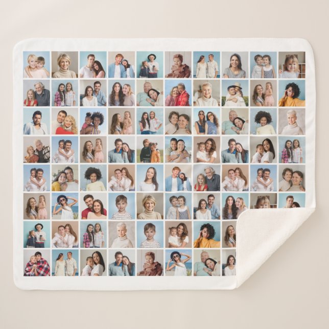 Create Your Own 80 Photo Collage Editable Colour  Sherpa Blanket (Front (Horizontal))
