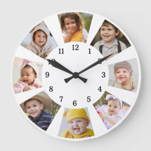 Create Your Own 8 Family Photo Collage Frame White Large Clock