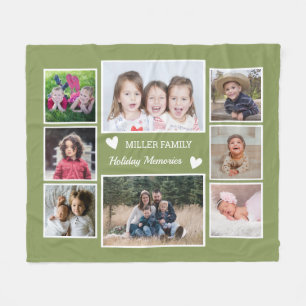 Create Your Own 8 Family Photo Collage Green Fleece Blanket
