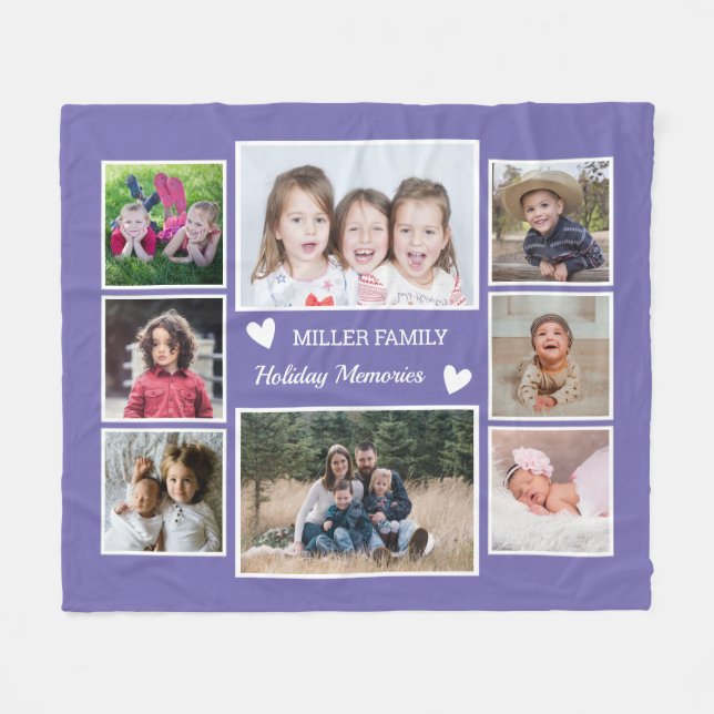 Create Your Own 8 Family Photo Collage Purple Fleece Blanket (Front (Horizontal))